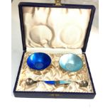 Boxed Danish silver and enamel salts hallmarked ELA Denmark sterling 925s salts are in good
