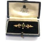 15ct gold peridot and seed pearl set antique victorian bar brooch