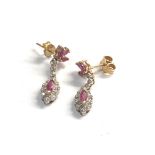 Vintage 9ct gold ruby & diamond halo stud earrings weight 2.5g