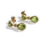 9ct gold green stone drop earrings weight 2.2g