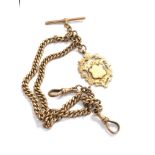 Antique 9ct gold double albert watch chain and fob weight 48.2g
