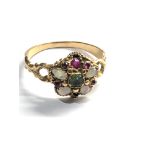 Antique gold opal ruby & emerald ring weight 2g