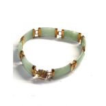 Vintage 14ct gold oriental jade panel bracelet weight 12.8g