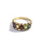 9ct gold amethyst, citrine, garnet, peridot and sapphire vintage harlequin ring weight 4.1g