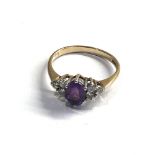 Vintage 9ct gold amethyst & stone set shouldered ring weight 1.9g