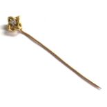 Antique French 18ct gold rose diamond stick pin measures approx 6.8cm long weight 1.8g french eagles