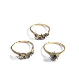3 x 9ct Gold stone set rings weight 5.2g