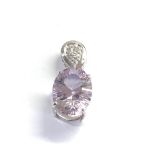 9ct white gold diamond and amethyst pendant weight 2.9g