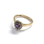 9ct gold Amethyst and diamond ring weight 2.3g