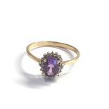 Vintage 9ct gold amethyst & diamond halo ring