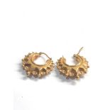 9ct gold ornate chubby hoop earrings weight 3.7g