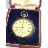 Boxed Silver open face pocket watch hand winding in non working order spares or repair