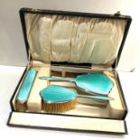 Antique boxed silver and enamel brush set