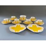 Rare Shelley yellow harlequin dainty floral handle part teas set comprising of 2 sandwich plates