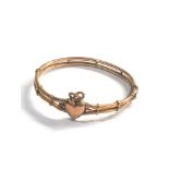 9ct gold antique love heart bangle weight 7.4g