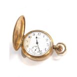 Gold plated waltham full hunter pocket watch in working order but no warranty given