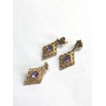 9ct Gold amethyst earring and pendant set weight 4g