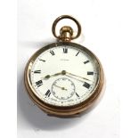 Cudos gold plated open face pocket watch hand winding working order but no warranty given