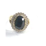 Vintage 9ct gold sapphire & diamond halo dress ring weight 5.2g