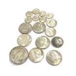 Selection of silver U.S.A coins includes half dollars one dollars etc weight 145g