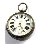 Large Silver open face fusee pocket watch in non working order but no warranty given missing