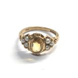 Vintage 9ct gold citrine and seed-pearl ring weight 3g