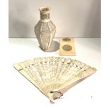 Antique ivory canton fan vase and card case all in need of some restoration