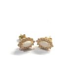 18ct gold opal & stone set marquise stud earrings weight 2.9g