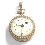 Antique 18ct gold verge enamel and seed-pearl pocket fob watch case measures approx 30mm dia