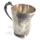 Fine Antique French silver handled cup fine embossed detail of angels and floral pattern design