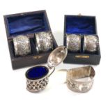 Selection of silver items boxed napkin rings mustard etc