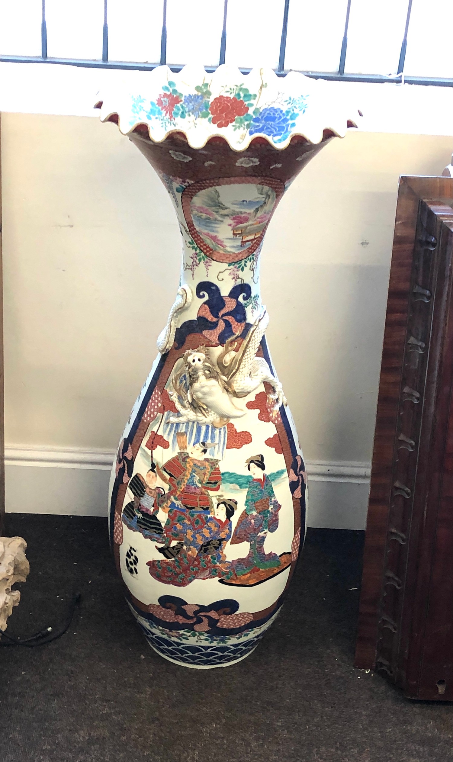 20th Century Tall Japanese Imari Hand Painted Porcelain Vase measures approx 42ins tall damage as