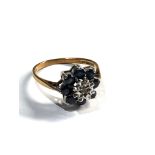 Vintage 9ct gold sapphire & diamond cluster ring weight 2.5g