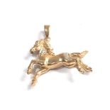 9ct gold diamond set galloping horse pendant weight 4.9g