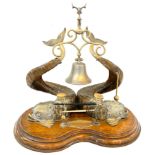 1880's English Ram horn and silver plate dolphin inkwell, Bell and striker to call for help,
