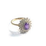 9ct gold amethyst and stone cluster set ring weight 3.4g