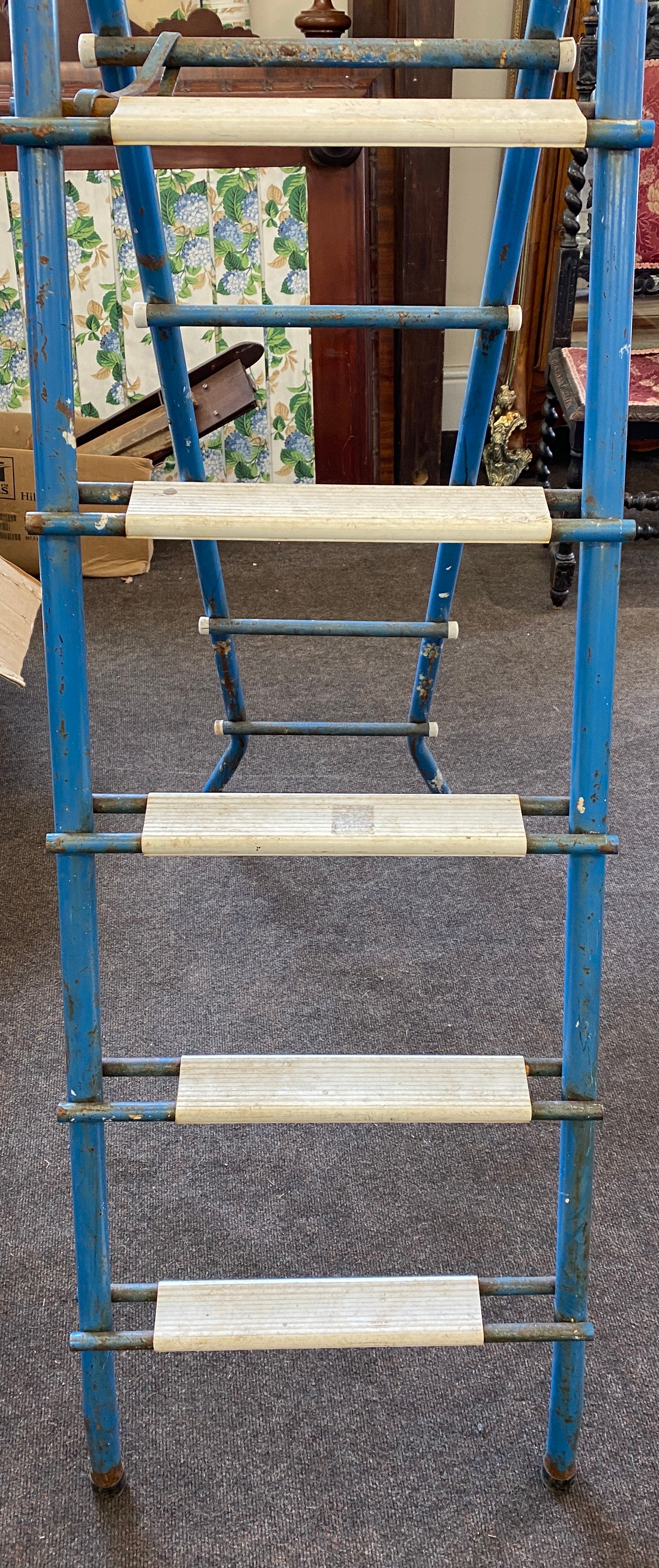 Pair wooden ladders and a pair of metal ladders