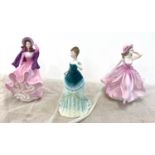 Selection of 3 lady figurines, Coalport ladies of fashion Colleen, Melody, Worcester Belle of the
