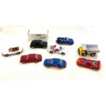 Selection of Corgi and Matchbox cars includes Dump truck etc, T Bird Turbo Coupe, etc