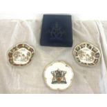 3, Royal Crown Derby pin tray Derbyshire building society pin trays, 1 boxed only