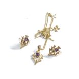 9ct gold thistle stone set earring and necklace weight 2.5g