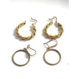 2 Pairs of 9ct gold rope twist earrings measure approx 3.6cm drop weight 3.6g