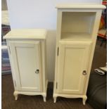 2, 1 Door white bathroom cabinets, tall cabinet measures 41" tall 16" wide 1" depth