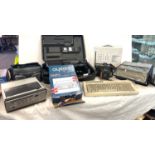 Selection of electrical items to include Amstrad 256k keyboard, Saisho cx250 stereo, Tech 100