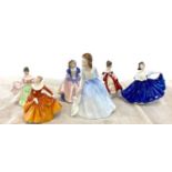 Selection of 6 Small Royal Doulton ladies, to include: Dinky Do HN1678, Elaine HN3214, Sara