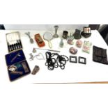 Selection of miscellaneous items, includes silver plate, vintage dolls head, costume jewellery etc