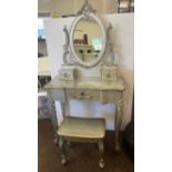 Modern retro style dressing table with mirror and stool, measures approx 61" tall 31" wide 16" depth