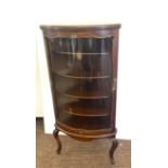 Mahogany glass bow fronted corner cabinet on cabrolie legs, Height 45 inches, Width 21 inches, Depth