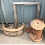 Antique tortoise stove, assorted fire and fire place items, together with 25 foot chain