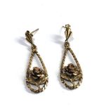 Vintage floral 9ct gold earring weight 3.2g